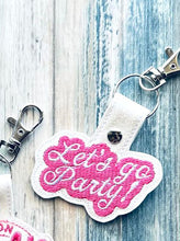 Load image into Gallery viewer, Go Party Snap Tab machine embroidery design