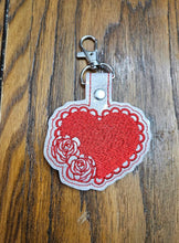 Load image into Gallery viewer, Heart And Roses Snap Tab machine embroidery design - Valentines Day