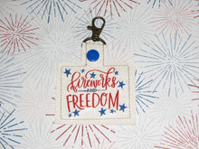 Load image into Gallery viewer, Fireworks And Freedom Snap Tab Machine Embroidery Design - The 4th Of July Embroidery Pattern