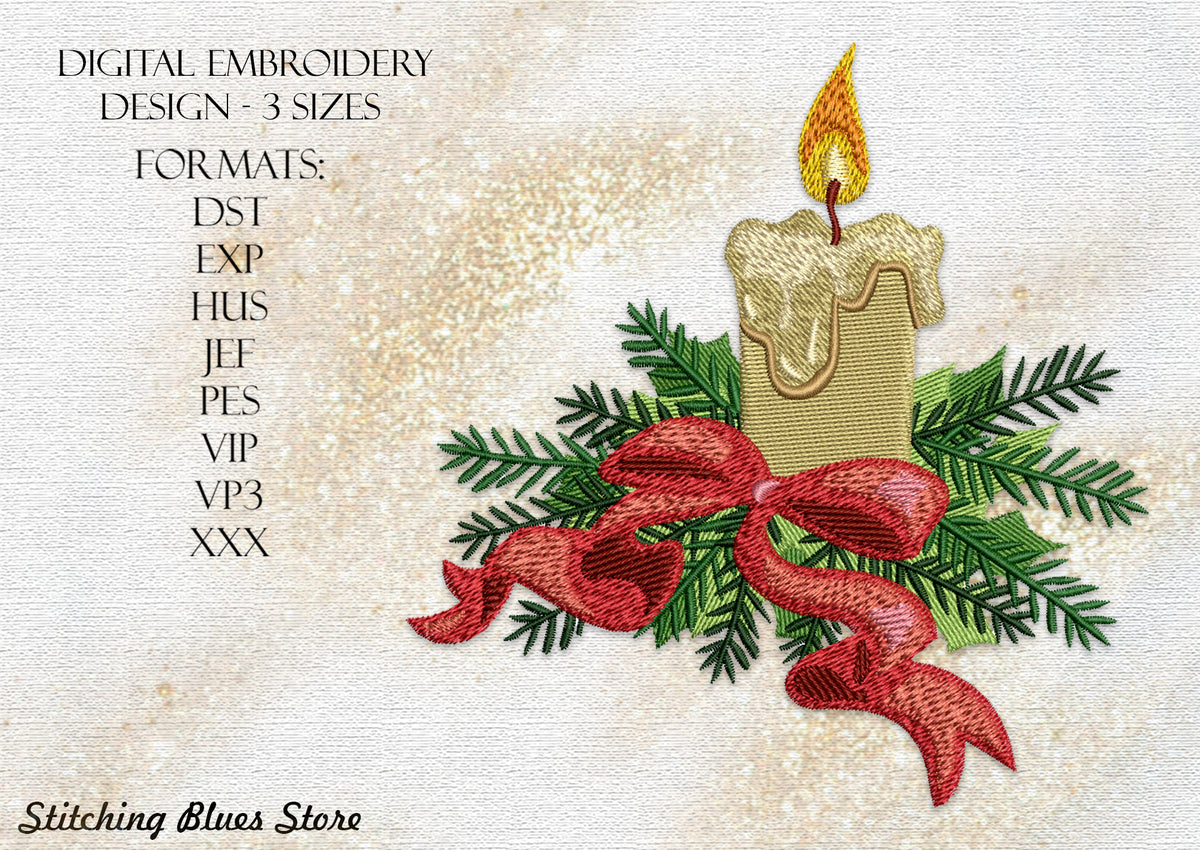 Christmas Candle machine embroidery design – Stitching Blues