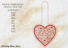 Load image into Gallery viewer, Floral Heart Snap Tab Machine Embroidery Design For Valentines Day
