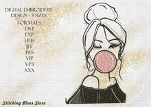 Load image into Gallery viewer, Girl With Bubble Gum machine embroidery design