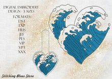 Load image into Gallery viewer, Heart & Wave machine embroidery design + Snap Tab