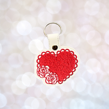 Load image into Gallery viewer, Heart And Roses Snap Tab machine embroidery design - Valentines Day