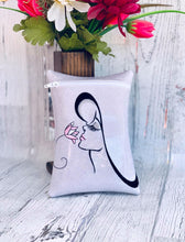 Load image into Gallery viewer, Girl with flower machine embroidery design on tote bag