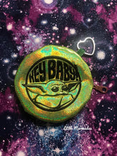 Load image into Gallery viewer, Baby Yoda with inscription hey baby machine embroidery design - Mandalorian