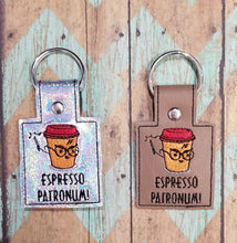 Load image into Gallery viewer, Espresso Snap Tab machine embroidery design - cup of coffee