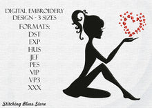 Load image into Gallery viewer, Girls silhouette with heart machine embroidery design