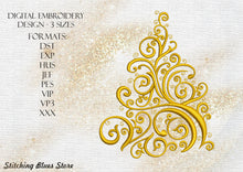 Load image into Gallery viewer, Golden Christmas Tree - machine embroidery design