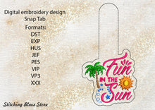 Load image into Gallery viewer, Fun in the sun Snap Tab machine embroidery design - summer