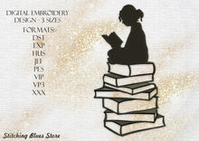 Load image into Gallery viewer, Girls Silhouette Reading Books machine embroidery design