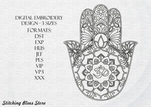 Load image into Gallery viewer, Hamsa the Hand of Fatima machine embroidery design