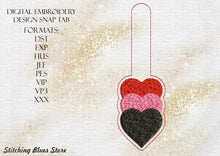 Load image into Gallery viewer, Hearts Trio Snap Tab machine embroidery design - Valentines Day