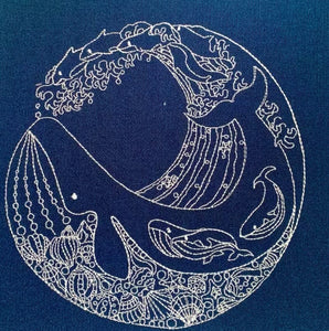Whale And Dolphins machine embroidery design