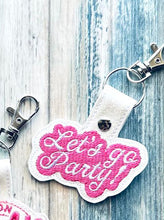 Load image into Gallery viewer, Go Party Snap Tab machine embroidery design