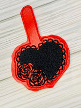 Load image into Gallery viewer, Heart And Roses Snap Tab machine embroidery design - Valentines Day