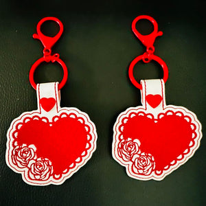 Heart And Roses Snap Tab machine embroidery design - Valentines Day