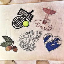 Load image into Gallery viewer, Tennis Racket And Tennis Ball Machine Embroidery Design With Eyelet Snap Tab