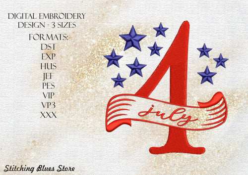 The 4th Of July machine embroidery design - USA