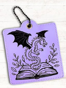 Fantasy Book And Dragon Snap Tab Eyelet Bookmark Machine Embroidery Design