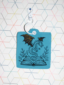 Fantasy Book And Dragon Snap Tab Eyelet Bookmark Machine Embroidery Design