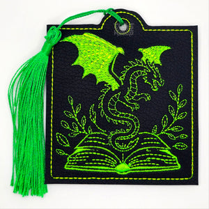 Fantasy Book And Dragon Snap Tab Eyelet Bookmark Machine Embroidery Design