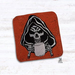 The Grim Reaper with a Cup of Coffee Halloween Machine Embroidery Design