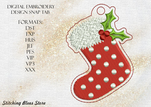 Christmas Stocking Snap Tab Eyelet Machine Embroidery Design