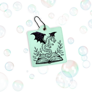 Fantasy Book And Dragon Snap Tab Eyelet Bookmark Machine Embroidery Design