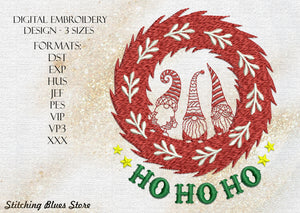 Elves In Christmas Wreath Machine Embroidery Design