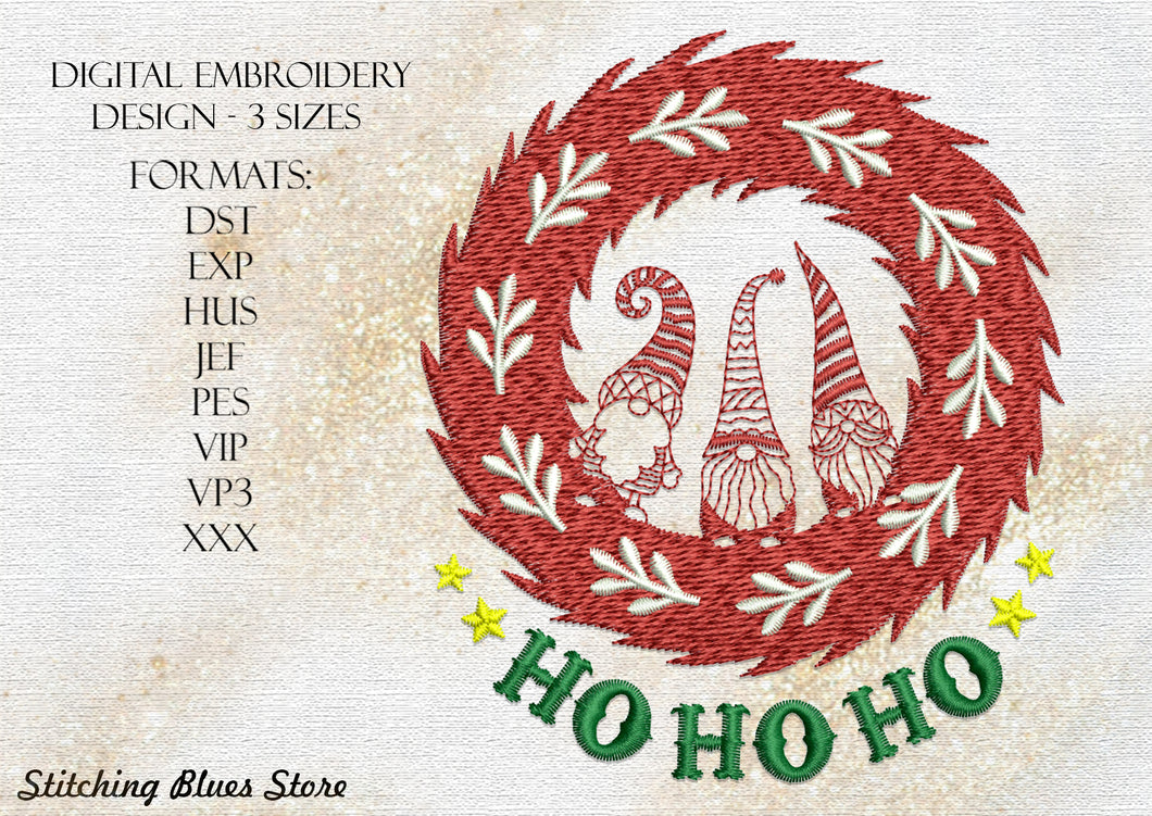 Elves In Christmas Wreath Machine Embroidery Design