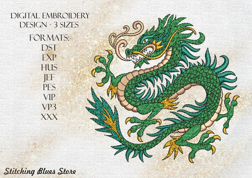 Green Wooden Dragon machine embroidery design
