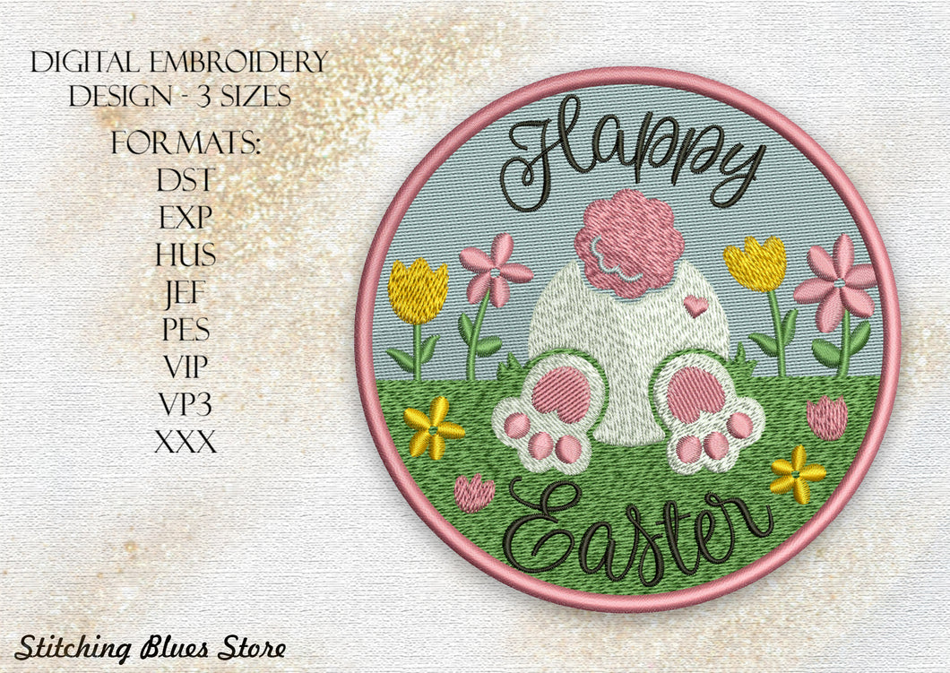 Happy Easter Round Patch machine embroidery design