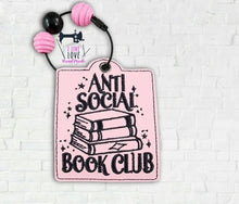 Load image into Gallery viewer, Anti Social Book Club Machine Embroidery Design In 3 Sizes Includes Snap Tab Eyelet