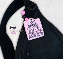 Load image into Gallery viewer, Anti Social Book Club Machine Embroidery Design In 3 Sizes Includes Snap Tab Eyelet