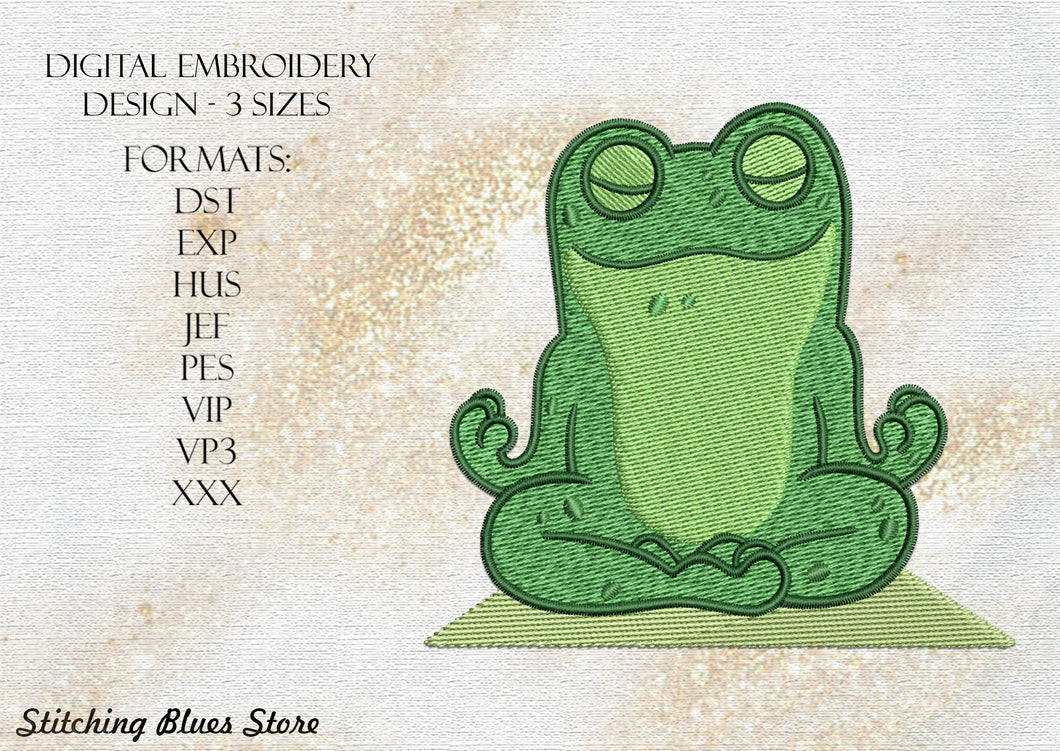 Meditating Yoga Frog In Lotus Pose machine embroidery design