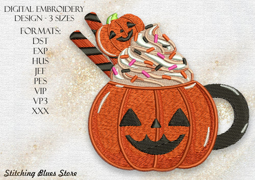 Halloween Pumpkin Spice Latte Machine Embroidery Design