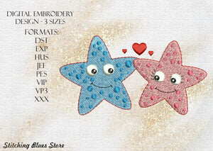 Starfish In Love machine embroidery design for Valentine's Day