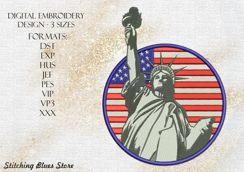 The Statue Of Liberty machine embroidery design - American flag