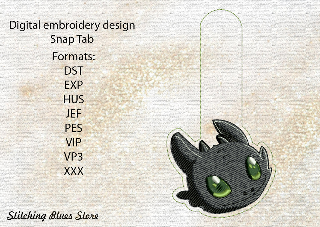 T Dragon Head Snap Tab Machine Embroidery Design