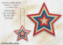 Load image into Gallery viewer, Patriotic American Flag Colours Star Machine Embroidery Design with Snap Tab