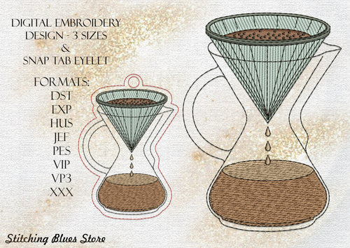 V60 Filter Coffee And Eyelet Snap Tab machine embroidery design