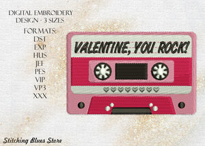 Valentines Compact Cassette machine embroidery design