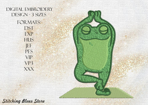 Yoga Frog In Vrksasana Or Tree Pose machine embroidery design