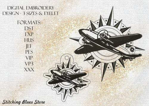 Adventure Plane And Eyelet Snap Tab machine embroidery design