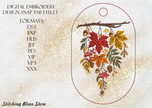 Load image into Gallery viewer, Autumn Leaves Bookmark Eyelet Snap Tab Machine Embroidery Design