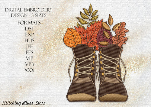 Autumn Leaves In Shoes Machine Embroidery Design Includes 3 Sizes In Dst Exp Hus Jef Vip Pes Vp3 Xxx