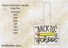 Load image into Gallery viewer, Back To School Snap Tab machine embroidery design