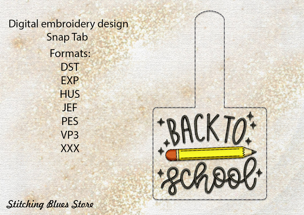 Back To School Snap Tab machine embroidery design