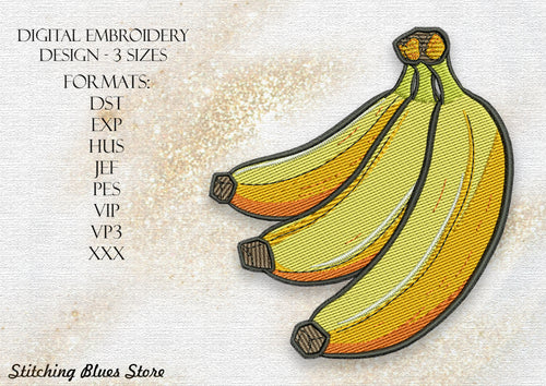 Bananas machine embroidery design in 3 Sizes Includes DST EXP PES HUS JEF VIP VP3 XXX